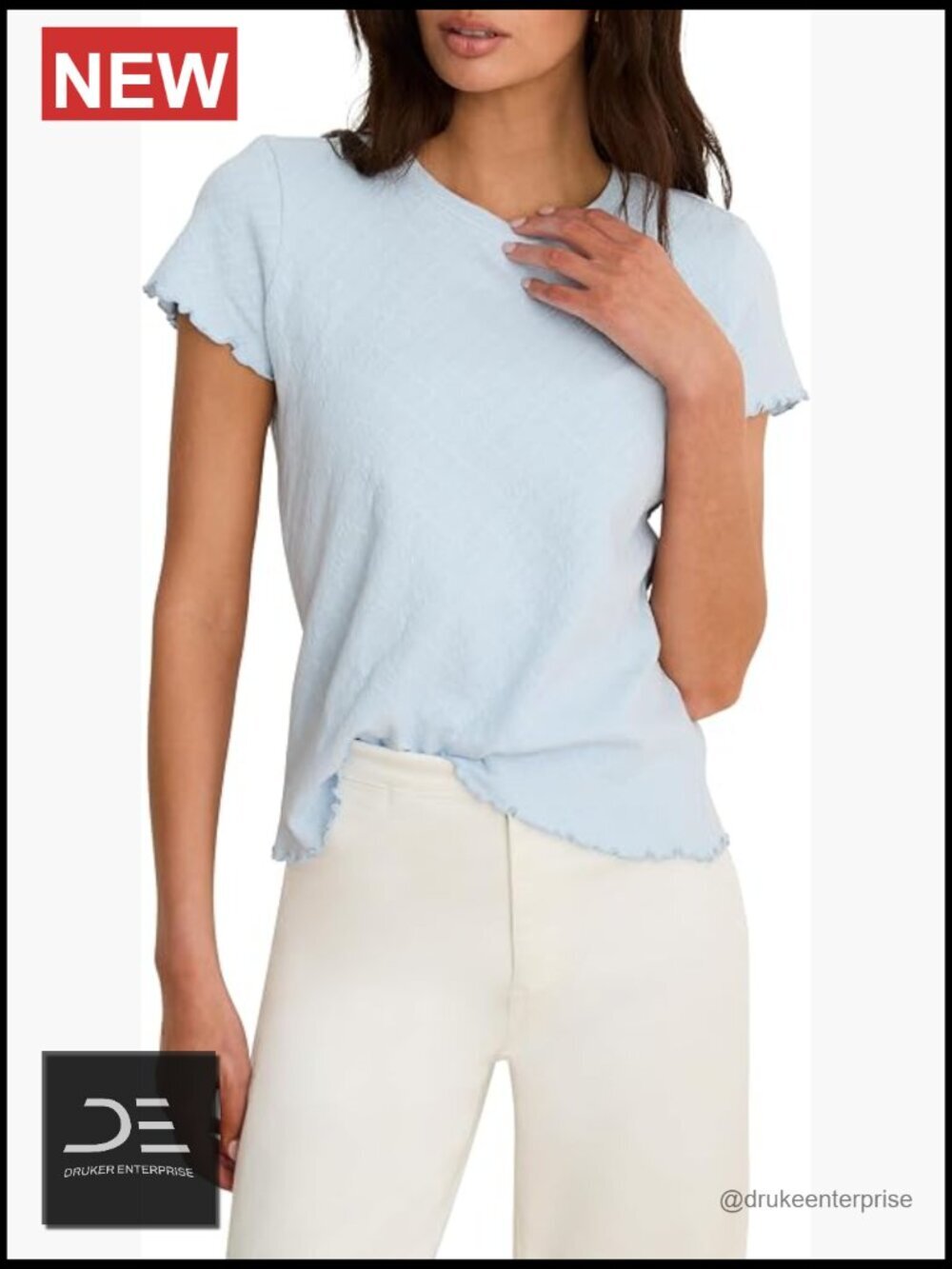 Lace Knit T-Shirt - Cotton, Lettuce Edge, Short Sleeve, Fitted